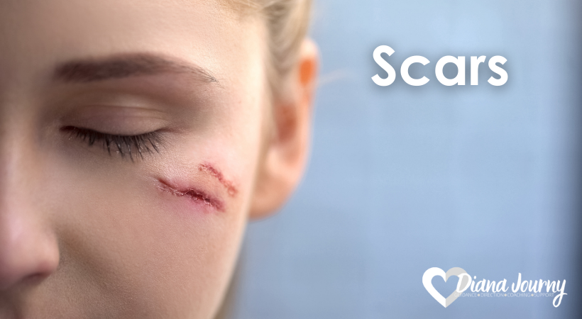 scars, a woman's face with a visible healing cut